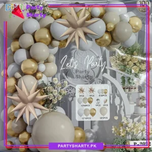 100pcsWhite_MetallicGold_SandWhiteLatexBalloonsGarlandKitforThemePartyDecorations