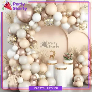 100pcs White, Metallic Gold & Sand White Balloons Garland Kit for Theme Party Decorations