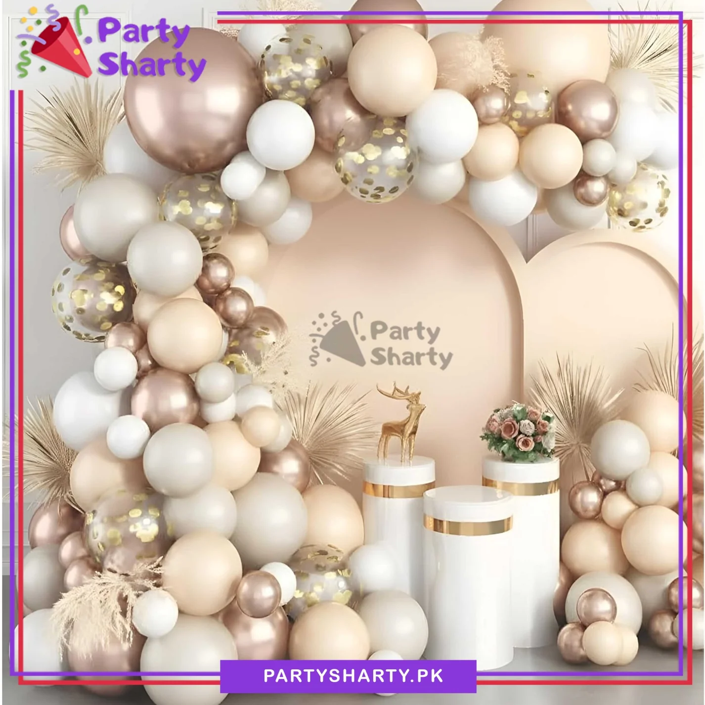 100pcs White, Metallic Gold & Sand White Balloons Garland Kit for Theme Party Decorations